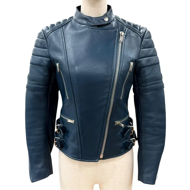 Celine 2 Sheep Leather Phoebe Philo Era Biker Shearling Rider's Jacket Blue 38 in Blue Leather from The Reluxe