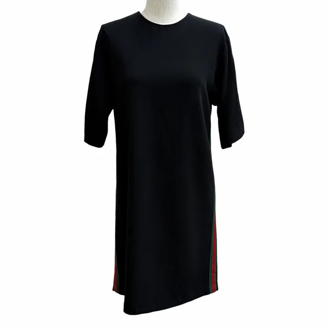 Gucci Sherry Line Crew Neck Short Sleeve Mini Length Jersey Dress Black 38 in Black from The Reluxe
