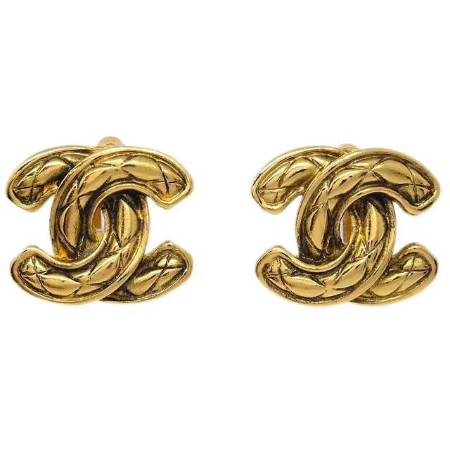 Chanel CC Earrings Clip-On Gold 2433 in Gold from AMORE Vintage Tokyo