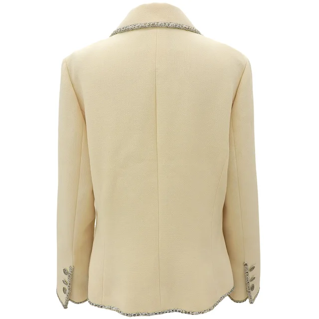 Chanel 2005 Wool CC Mark Emblem Patch Jacket #42 Beige in Beige Wool from VINTAGE QOO TOKYO, photo 2 of 2
