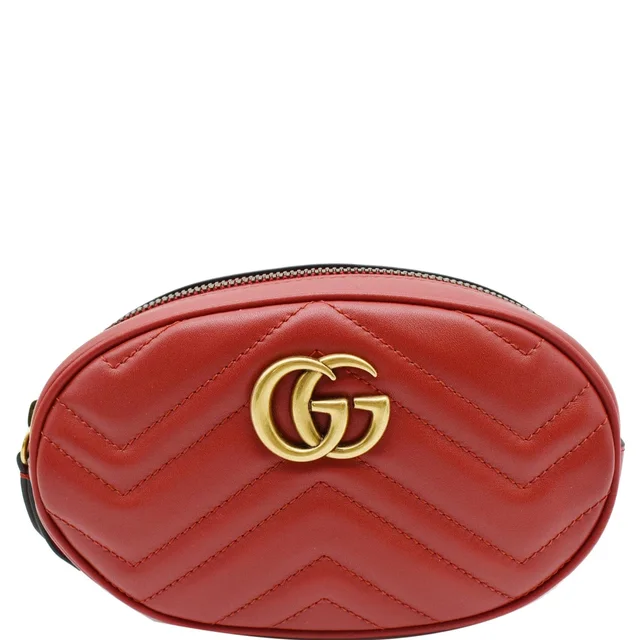 Gucci GG Marmont Matelasse Leather Belt Bag Red 476434 in Red Leather from Dallas Designer Handbags