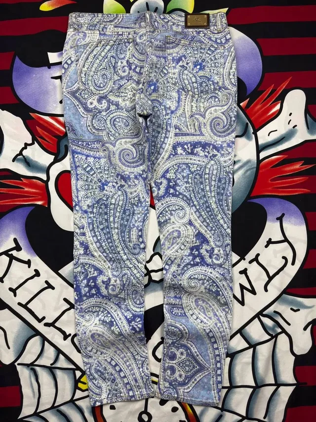 Etro Milano Luxury Designer Jeans Paisley Slim Pants Size 30 in multicolor from Grailed