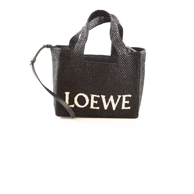 Loewe Small Font Raffia Tote Bag Black in Black Raffia from The Purse Affair