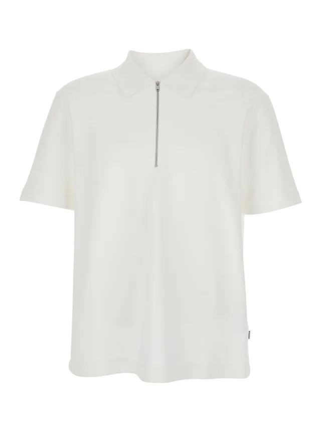 White Polo with Classic Collar and Front Zip Closure in Cotton for Men in White, image 1 of 1 from Gaudenzi Boutique
