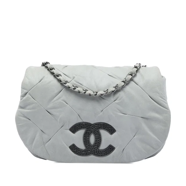 Grey Chanel Iridescent Calfskin East Glint Flap Crossbody Bag in Grey Calfskin from Designer Revival