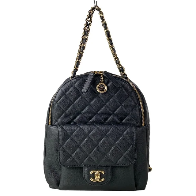 Chanel Backpack Quilted Black 2-Way Chain Shoulder Gold in Black Caviar leather from The Reluxe