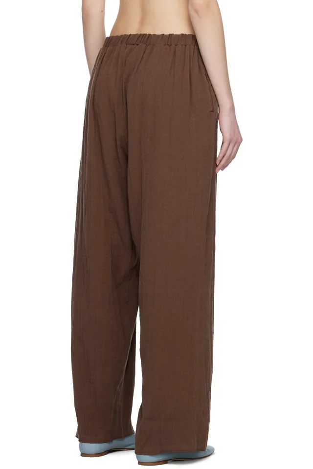 Baserange Brown Crinkle Linen Folio Lounge Pants, photo 3 of 4 from SSENSE