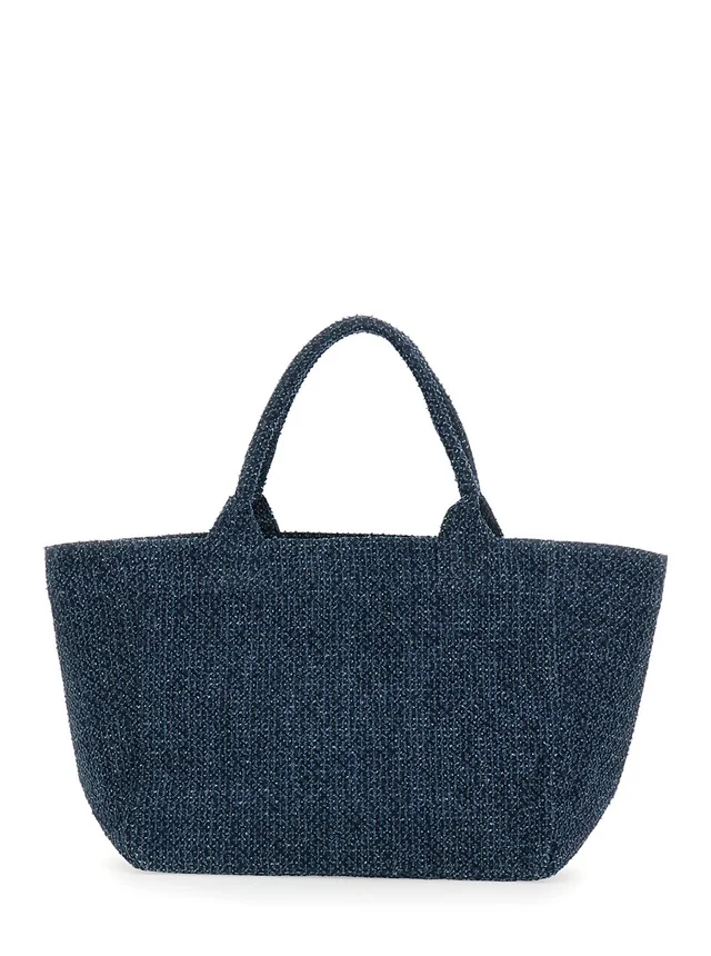 GANNI 'Trapeze Medium' blue Shopper with logo lettering and print on the front in cotton women in Blue 100% Cotton, photo 8 of 10 from Gaudenzi Boutique