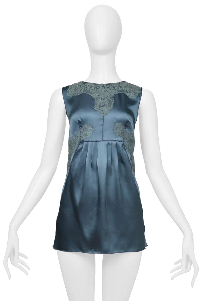 Dolce & Gabbana Teal Blue Silk Sleeveless Shell Top With Lace in Blue Silk from Resurrection Vintage