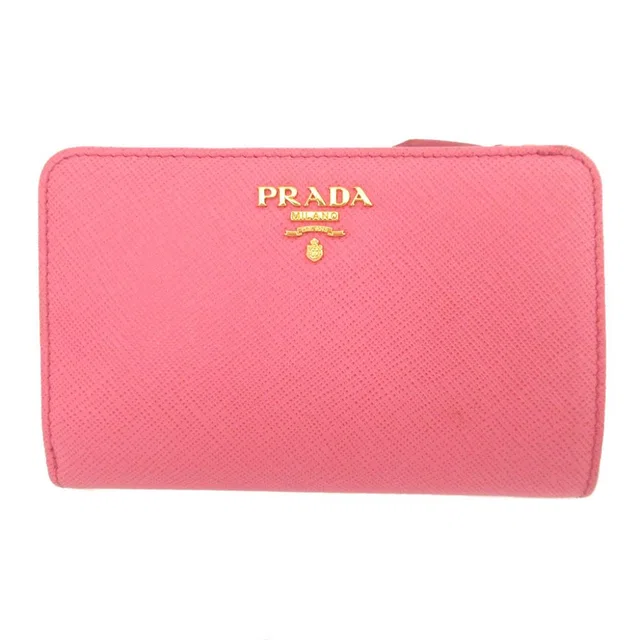 Prada Saffiano Leather Pink Bifold Wallet in Pink Saffiano leather from The Reluxe