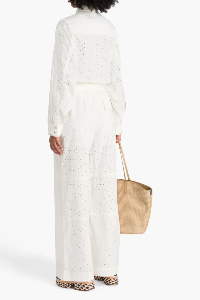 Zimmermann Lace-Trimmed Perforated Cotton Cargo Pants in Ivory, photo 3 of 4 from THE OUTNET