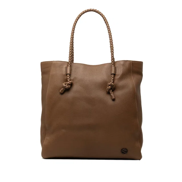 Brown Gucci Calfskin Braided Handle Tote in Brown Calfskin from Designer Revival