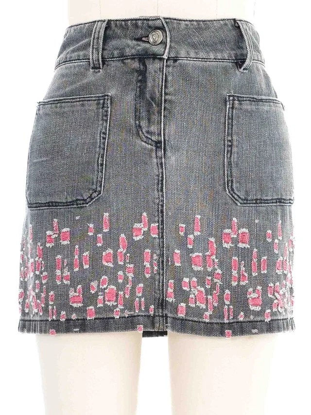 Chanel Distressed Denim Mini Skirt in Denim from Arcade Vintage