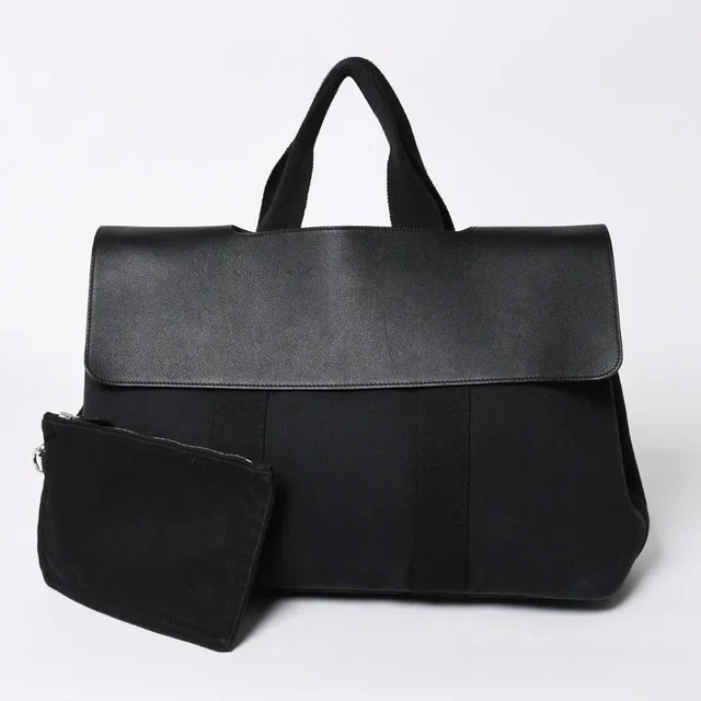 Hermès Handbag Valparaiso MM Tote Black Silver in Black Canvas from The Reluxe