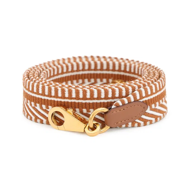 Hermès Bandouliere Sangle Caval Ecru/Beige/Gold Canvas Swift Leather Size 25/MM in Beige Swift leather from GALLERY RARE