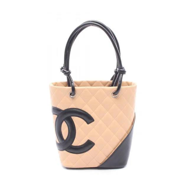 Chanel Tote Bag Cambon Line Small Beige Black Leather in Black Leather from The Reluxe