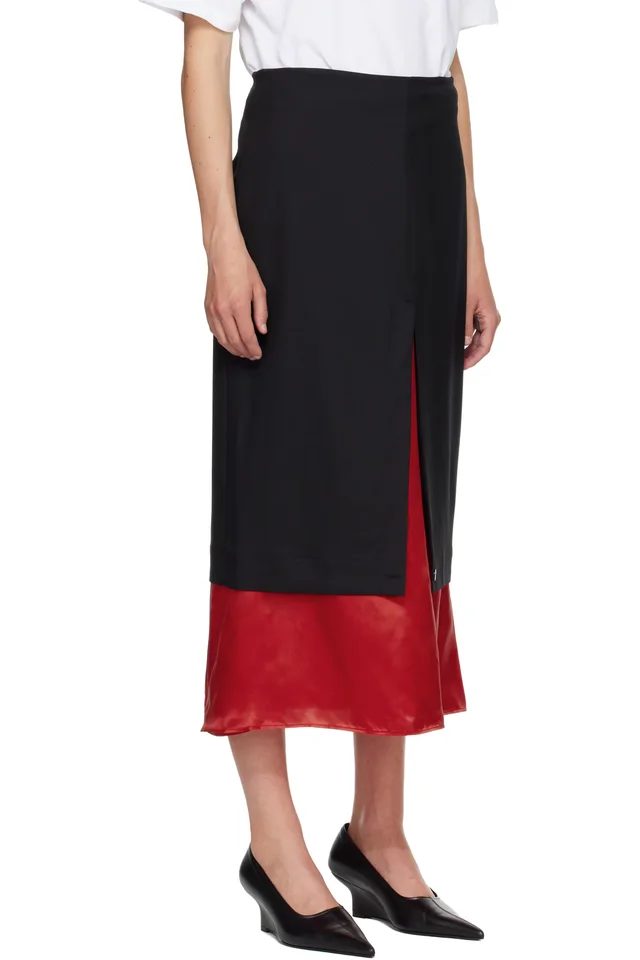 Róhe Black & Red Contrast Upside-Down Midi Skirt, photo 2 of 4 from SSENSE