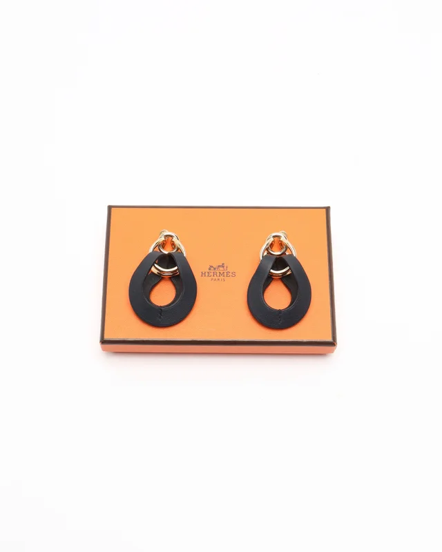 Hermès Virevolte Earrings, Large Model in Leather from A Retro Tale, photo 2 of 4