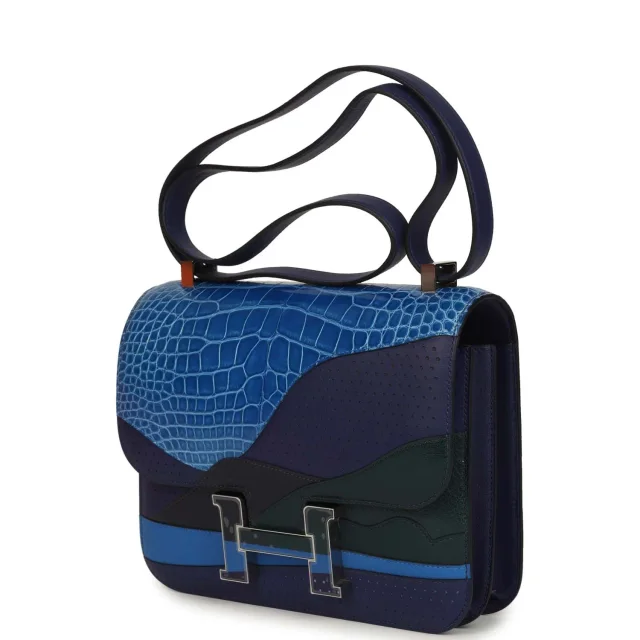 Hermès "Au Bout Du Monde" Constance 24 Bleu Zellige in Navy Swift leather from Madison Avenue Couture, photo 5 of 10