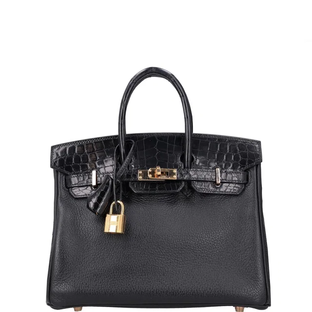 Hermès Birkin 25 Touch Noir – Black Matte Alligator Togo Gold Hardware in Black Togo leather from HEWI