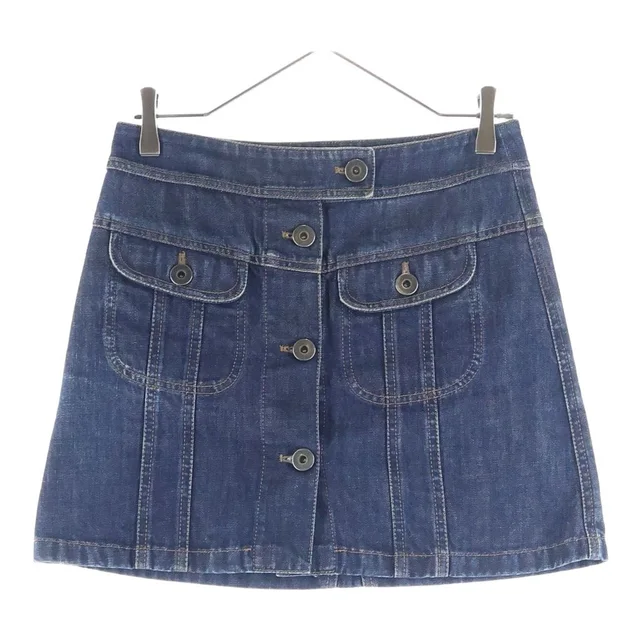 Prada Side Button Denim Skirt Detail Indigo in Denim from The Reluxe