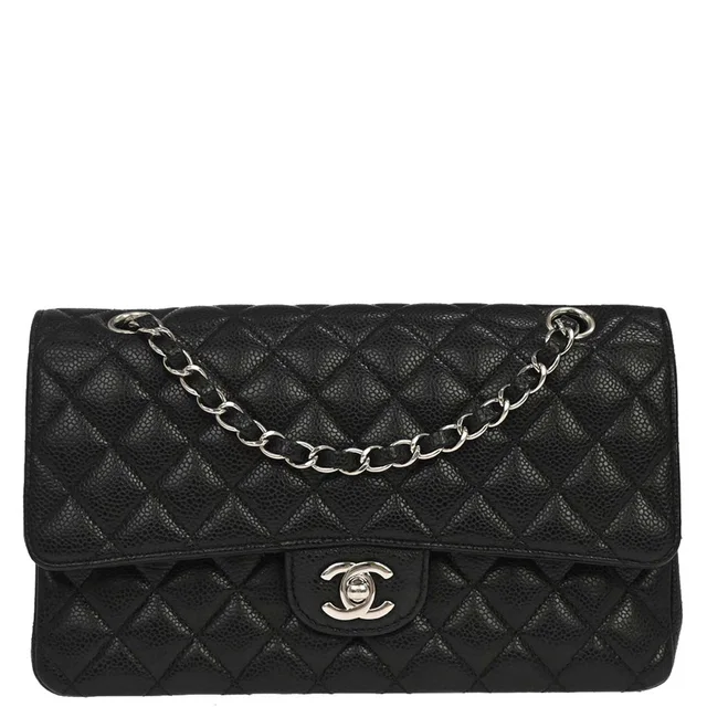 Chanel 2014 Black Caviar Skin Medium Classic Double Flap Shoulder Bag in Black Caviar leather from AMORE Vintage Tokyo