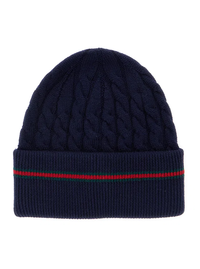 Gucci 8289124k206 Cable-Knit Wool Beanie — Navy Beanies in Navy Wool from HEWI