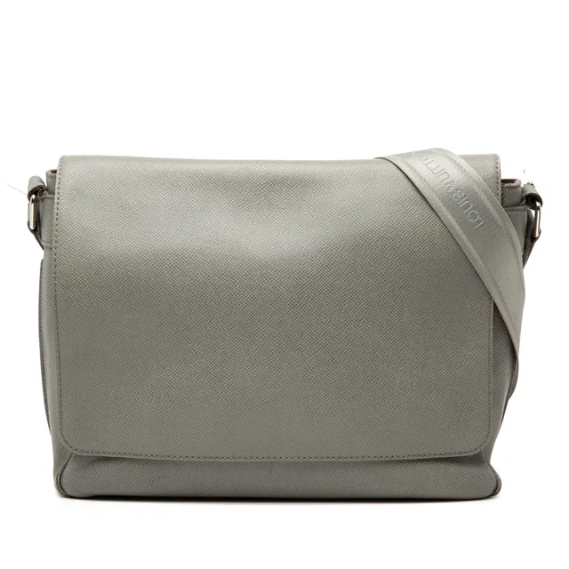 Gray Louis Vuitton Taiga Roman MM Crossbody Bag in Grey Leather from Designer Revival