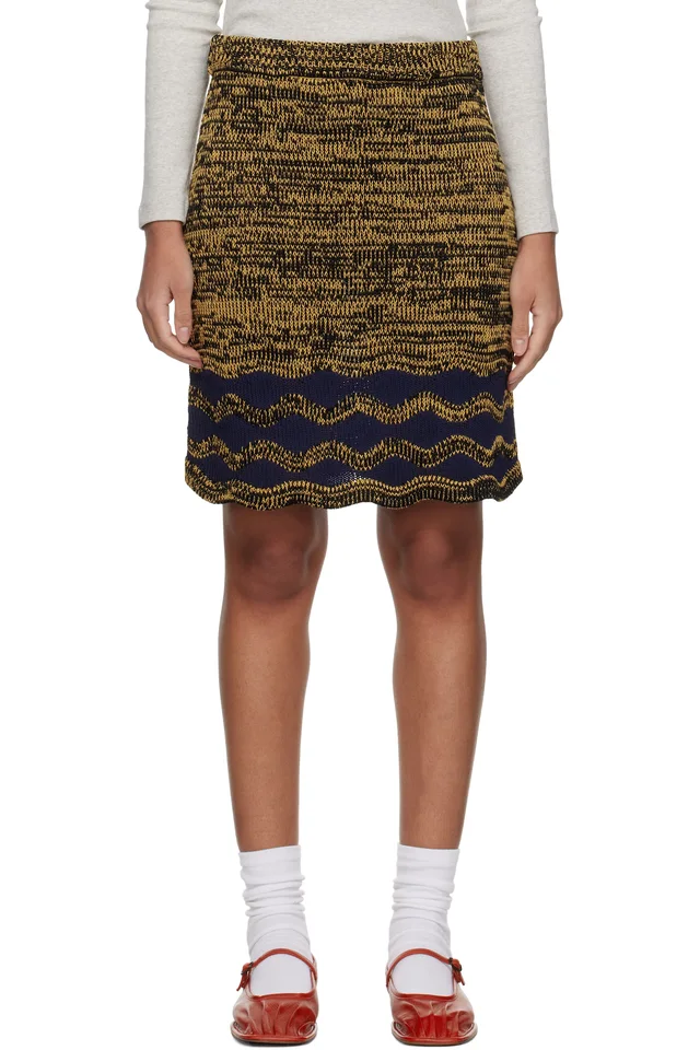 Wales Bonner Yellow & Navy Shade Knit Miniskirt, image 1 of 1 from SSENSE