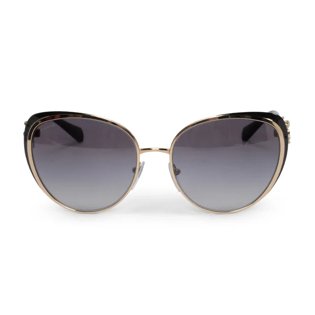 Bvlgari Crystal Flower Cat Eye Sunglasses in Gold & Black from Blue Spinach