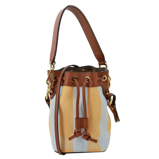 Fendi Mon Tresor Mini Raffia Canvas Bucket Bag Brown in Brown Canvas from Dallas Designer Handbags