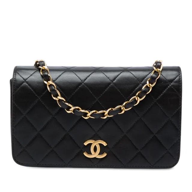 Black Chanel CC Quilted Lambskin Full Single Flap Crossbody Bag in Black Lambskin from Designer Revival