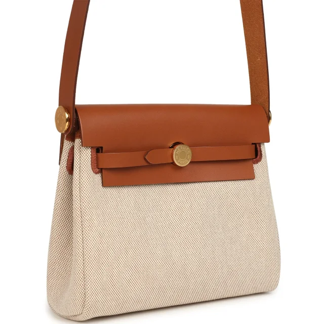 Hermès Herbag Zip 20 Mini Ecru and Beige Toile H Canvas and Fauve Vache Hunter Gold Hardware in Beige Canvas from Madison Avenue Couture, photo 2 of 11