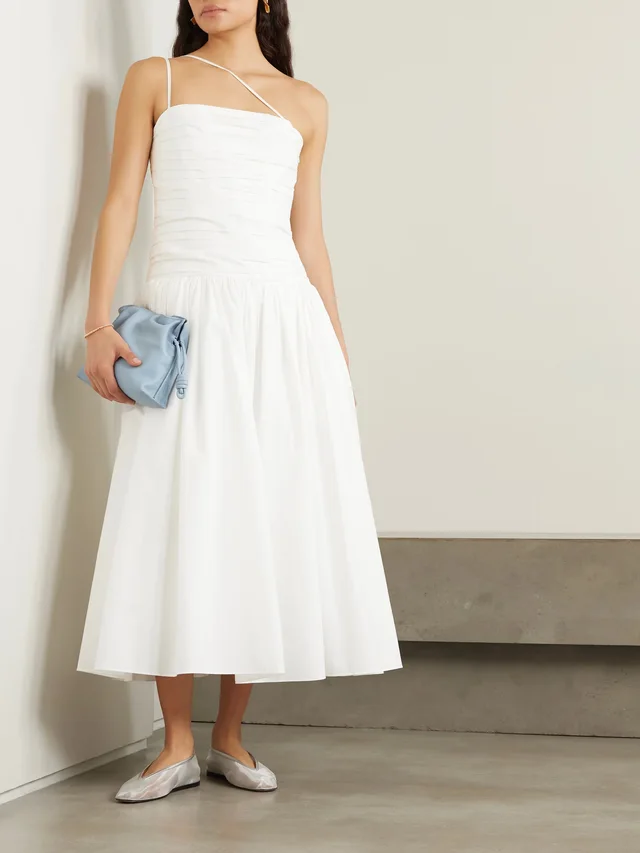 ABADIA Laana gathered cotton-blend poplin midi dress in White, photo 2 of 2 from NET-A-PORTER (Canada)