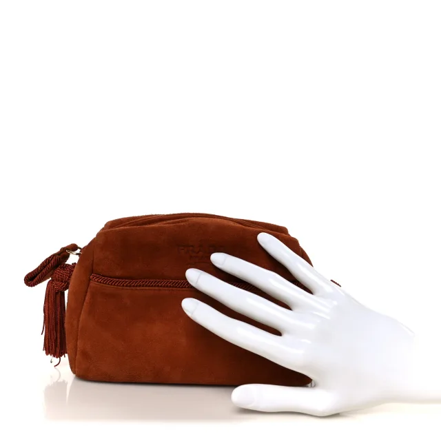 Prada Scamosciato Suede Tassel Pouch Brown in Brown Suede from FASHIONPHILE, photo 2 of 7