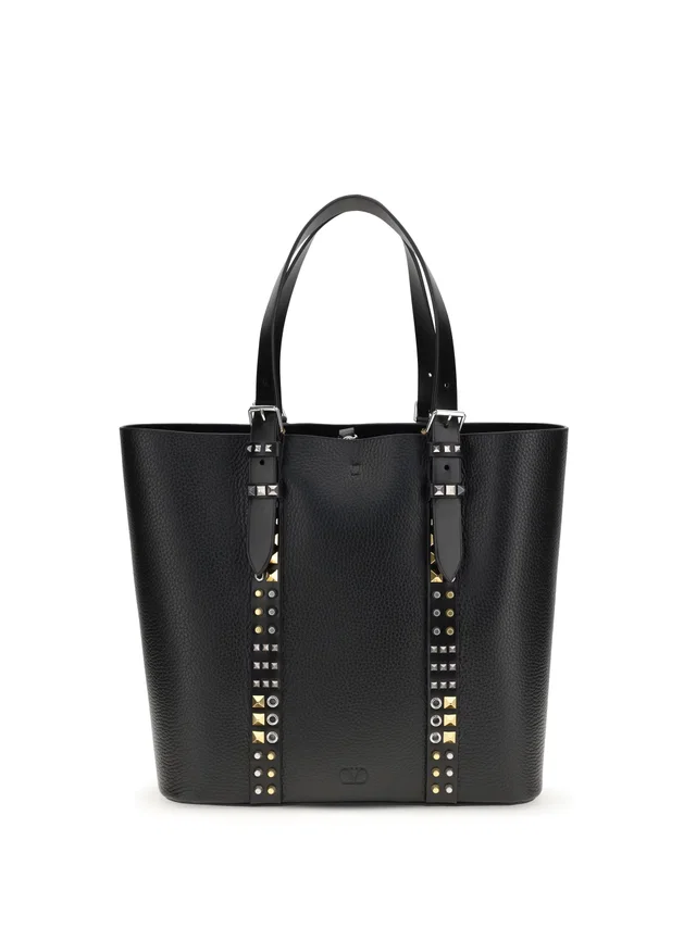 Valentino Garavani Rockstud Tote Bag — Black Calf Leather Bos Taurus in Black Calfskin from HEWI