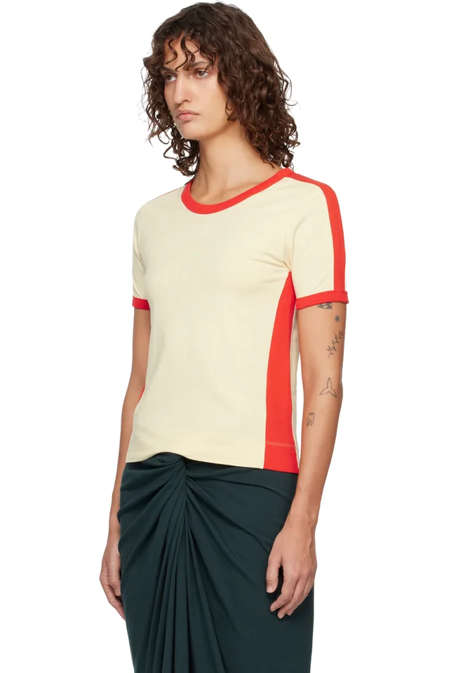 Dries Van Noten Off-White & Red Fitted Contrast T-shirt, photo 4 of 5 from SSENSE