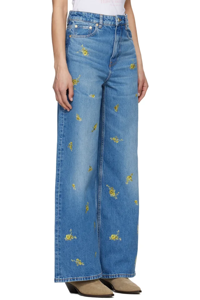 GANNI Blue Printed Flower Lari Jeans, photo 2 of 4 from SSENSE