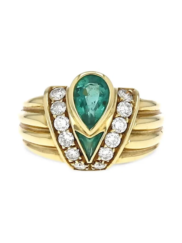 FRED 1980s pre-owned 18kt yellow gold emerald and diamond ring - women - Emerald/18kt Yellow… in gold from Farfetch