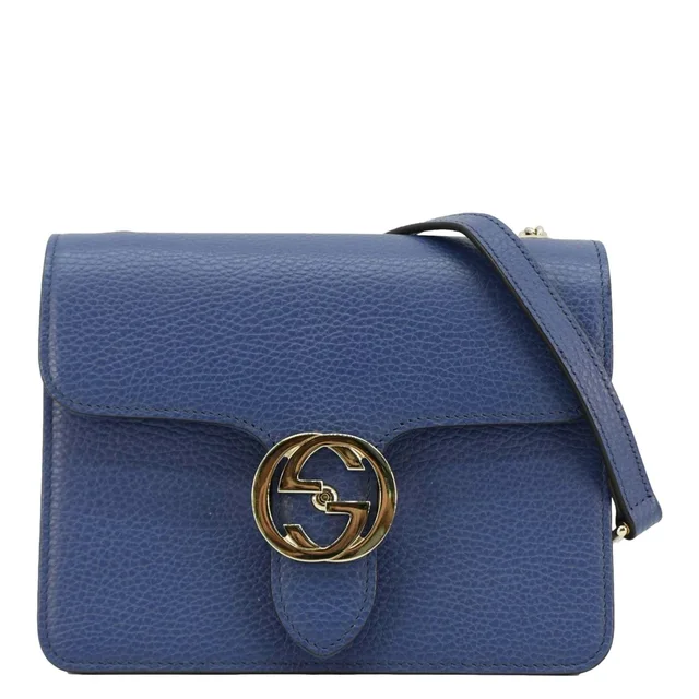 Gucci Interlocking GG Leather Crossbody Bag Blue 510304 in Blue Leather from Dallas Designer Handbags