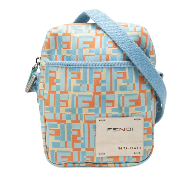 Blue Fendi Zucca Nylon Messenger Bag in Blue Nylon from Designer Revival