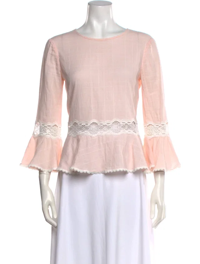 SIMKHAI Crew Neck Three-Quarter Sleeve Blouse in pink from The RealReal