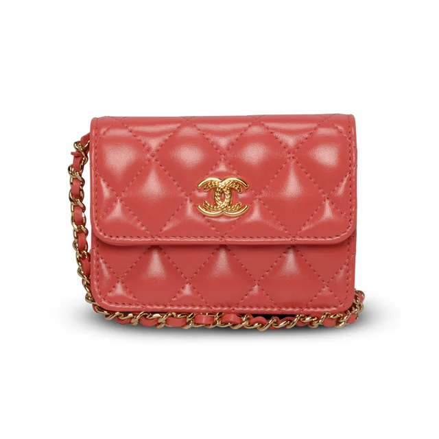 Chanel CC Clutch With Chain in Coral Lambskin from Blue Spinach