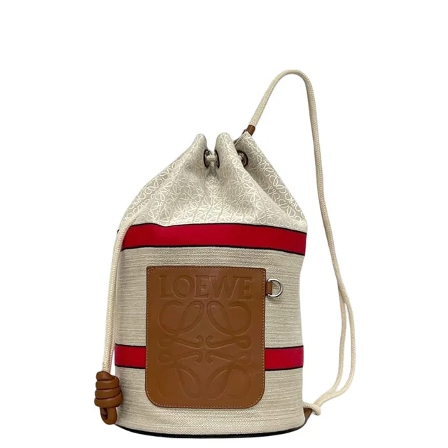 Loewe Drawstring Shoulder Bag Sella Natural White Brown Paula's Ibiza Anagram in Brown Canvas from The Reluxe