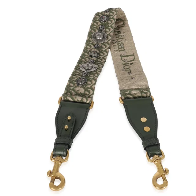 Dior Green Canvas Oblique Studded Bohemian Shoulder Strap Beige; Bag in Beige Canvas from HEWI