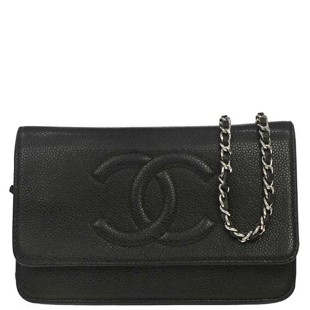 Chanel 2013-2014 Black Caviar Skin Timeless WOC Wallet on Chain Shoulder Bag in Black Caviar leather from AMORE Vintage Tokyo