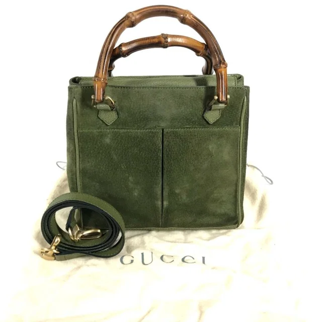 Gucci Shoulder Bag Bamboo 2-Way Vintage Suede Green in Green Suede from The Reluxe
