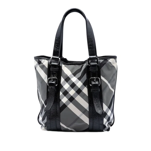 Gray Burberry Small Beat Check Nylon Victoria Tote in Grey Nylon from Designer Revival, photo 1 of 1