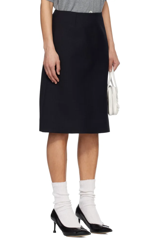 SHUSHU/TONG Navy A-Line Midi Skirt, photo 2 of 4 from SSENSE