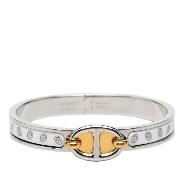 Silver Hermès Narrow Chaine d Ancre Maillon Enamel Clic Bracelet PM in Silver from Designer Revival